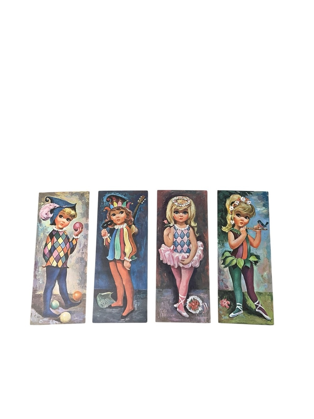 Vintage Mid Century Big Eye Girl Art Panels Set of 4 GOJI